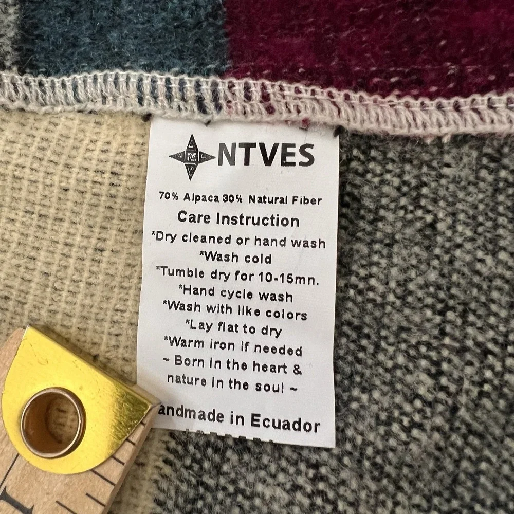 NTVES Jacket Geometric L Alpaca‎ Southwest Aztec Patchwork Ecuador Handmade Wool